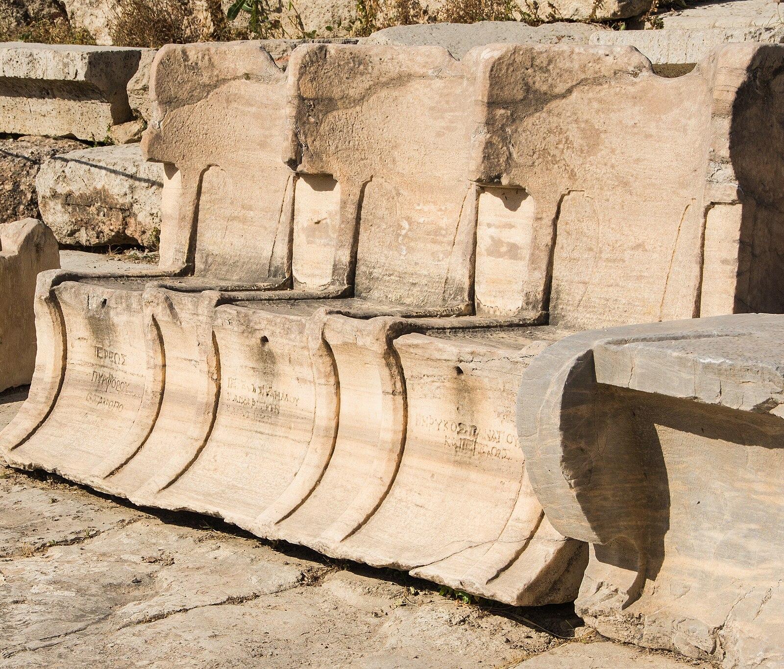 Three stone thrones Dyonisos Theater Athens Greece